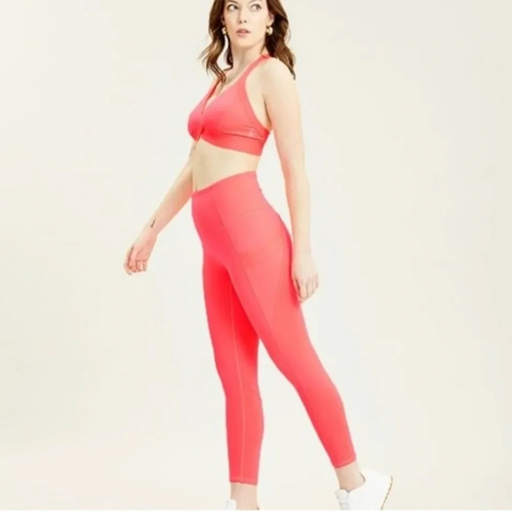 Free People Movement End Game Neon Coral Pink Orange Leggings Medium - Picture 6 of 7